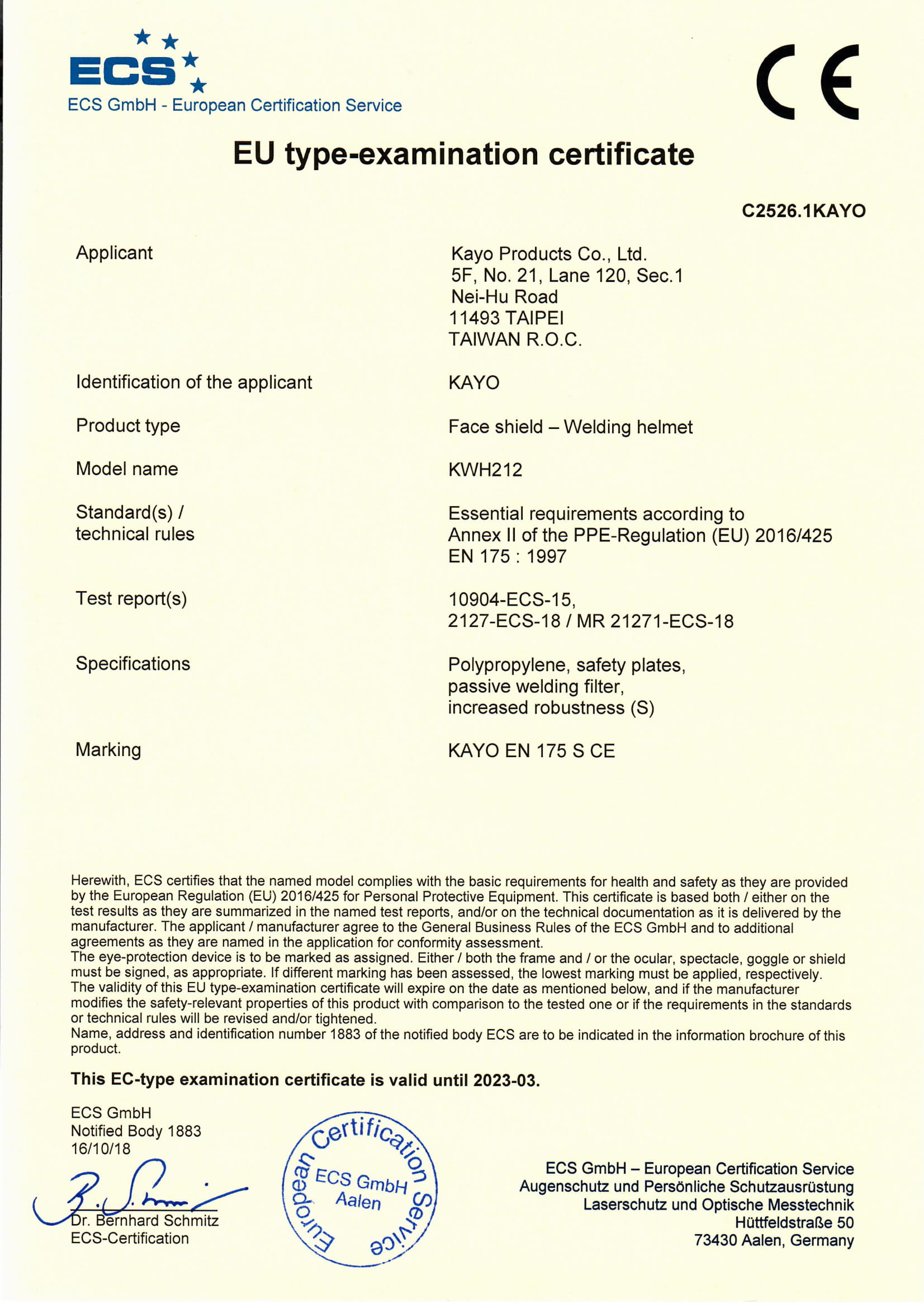 Welding Helmet KAYO Products Co., Ltd