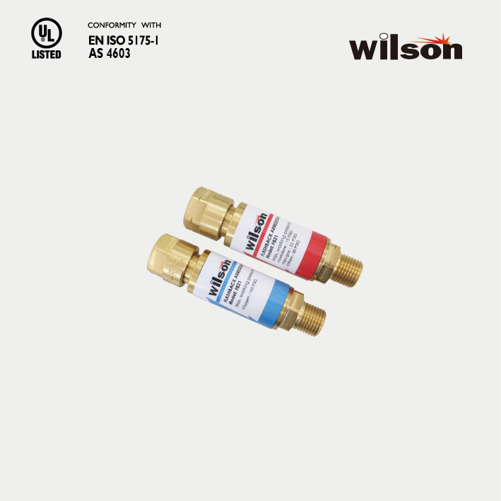 Wilson F821 Series Flashback Arrestors for Regulator. UL Listed. EN-ISO 5175-1 & AS 4603.